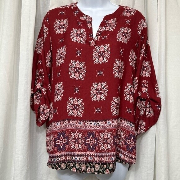 Pink Republic Three-Quarter Sleeve Medallion Mixed Print Multicolor Size S Top - Picture 5 of 15